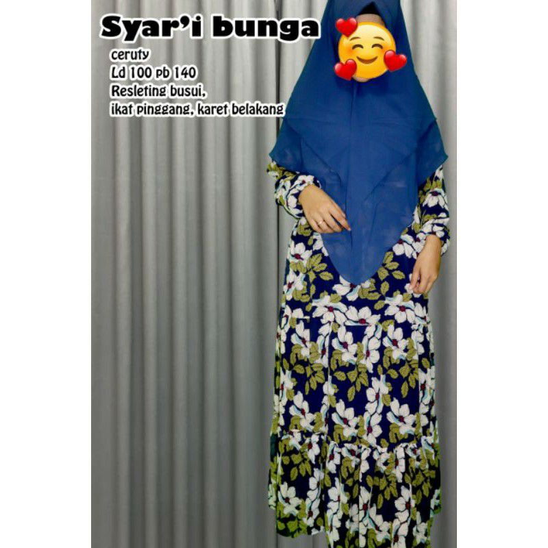 gamis syar'i set kerudung I gamis syar'i motif bunga I gamis santai