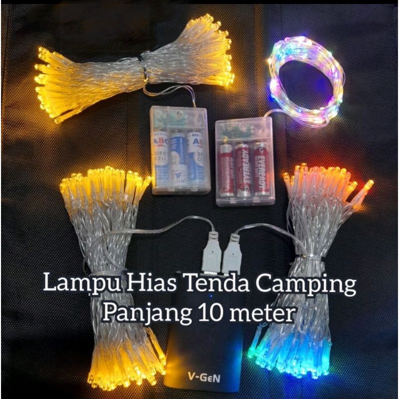 LAMPU HIAS DEKORASI LAMP GLAMPING LAMPU TENDA CAMPING 10 METER BATERAI DAN USB - LAMPU HIAS TENDA - LAMPU LED - LAMPU TENDA CAMPING / LAMPU HIAS CAMPING BOREALIS / LAMPU TUMBLER