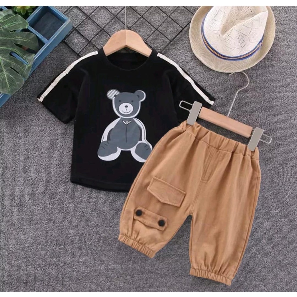 PROMO SETELAN BAJU ANAK ANAK BAJU ANAK SETELAN ANAK LAKI LAKI DAN PEREMPUAN SETELAN BEAR KANTONG 1-5 TAHUN