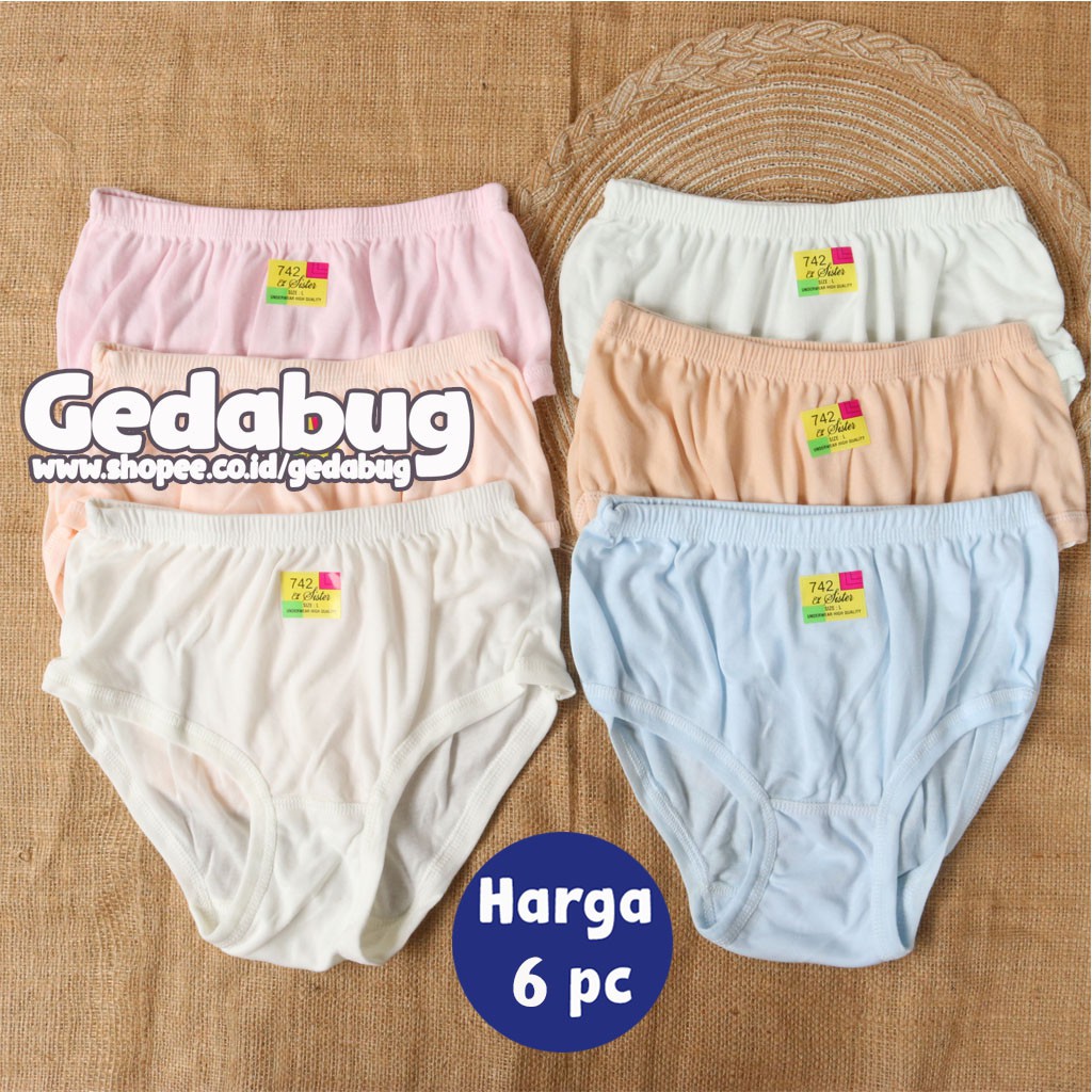 6 Pcs - CD Wanita Sister Karet Kerut | Celana dalam wanita dewasa Berkualitas | Gedabug