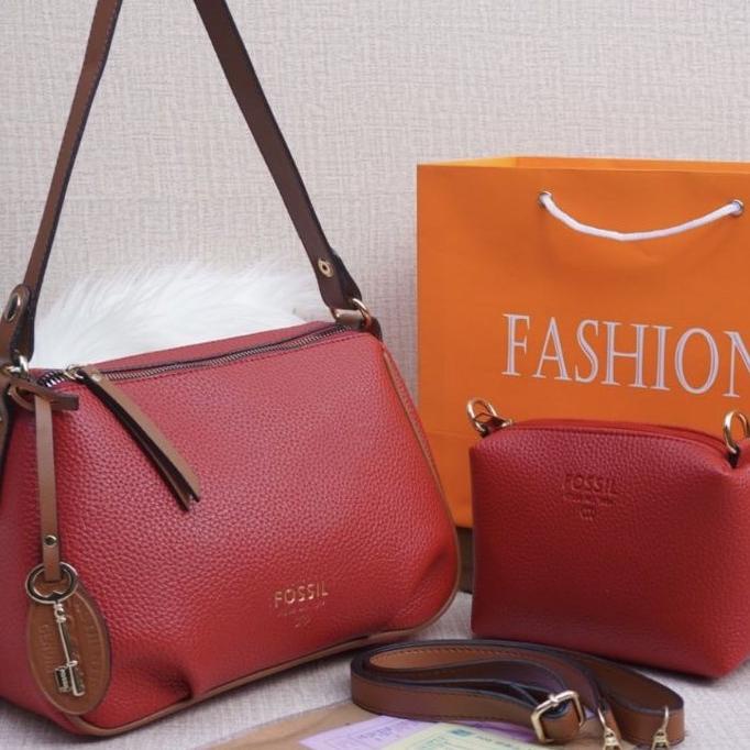 [U-OLI ♫♪] CAKEP Tas BAHU Wanita FOSIL 2 in 1 Tas HOBO + Selempang FSL-banyak diminati