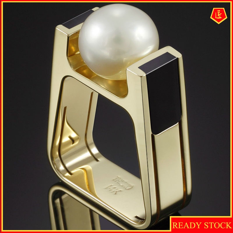 [Ready Stock]Women's Pearl Gold Ring Retro