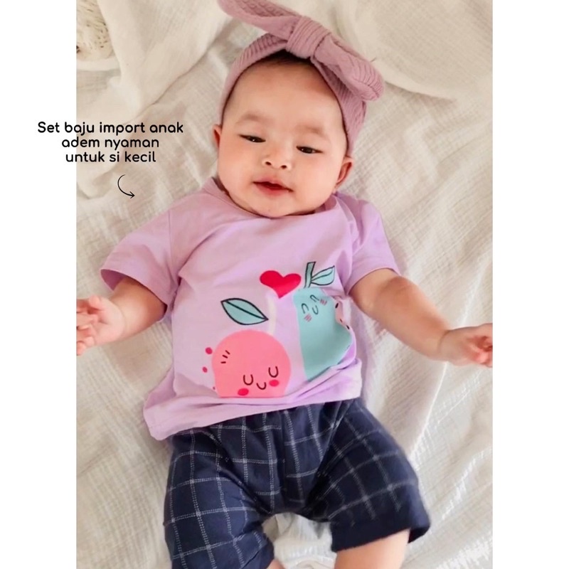 ORANGE AND PEAR Baju Import Setelan Kaos Pergi Lucu Fashion Anak Bayi Perempuan Cewek Terlaris Lucu