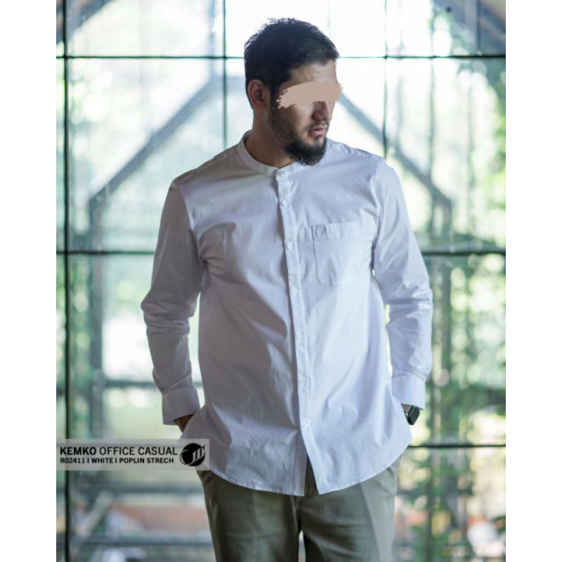 kemko office kemeja kantor koko modern branded merk samase putih white lengan panjang kode r024