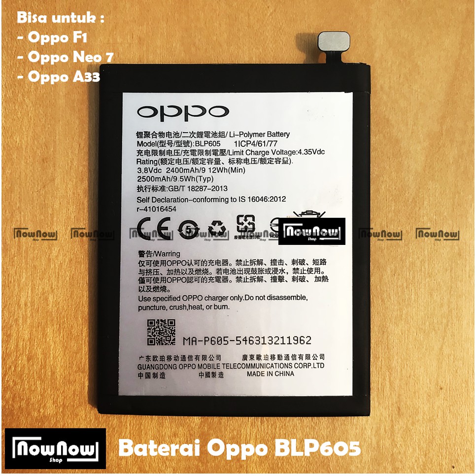 Baterai Oppo Neo 7 A33 F1 F1F BLP605 BLP 605 Batre Batrai Battery HP