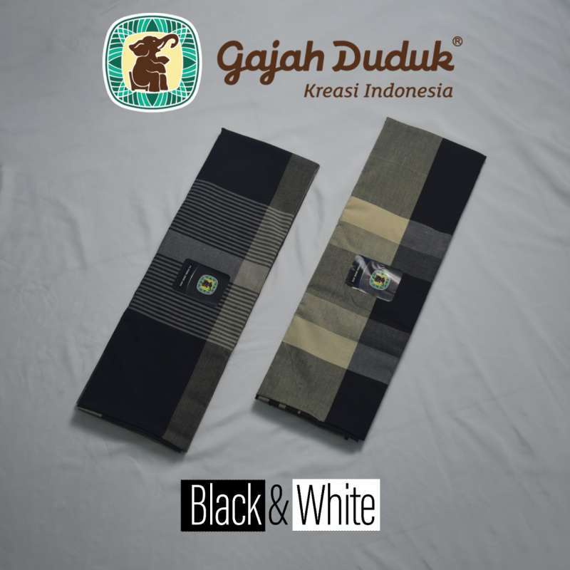 Sarung GAJAH DUDUK Black & White - Hitam Putih Kain Tenun Sholat Shalat Pesantren Santri Muslim Dewa