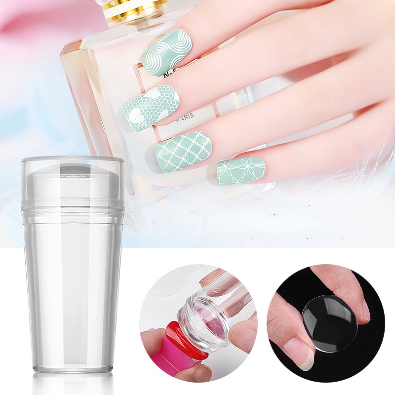 1 Set Stamper Scraper Bahan Silikon Transparan Gaya Perancis Untuk Nail Art Manicure