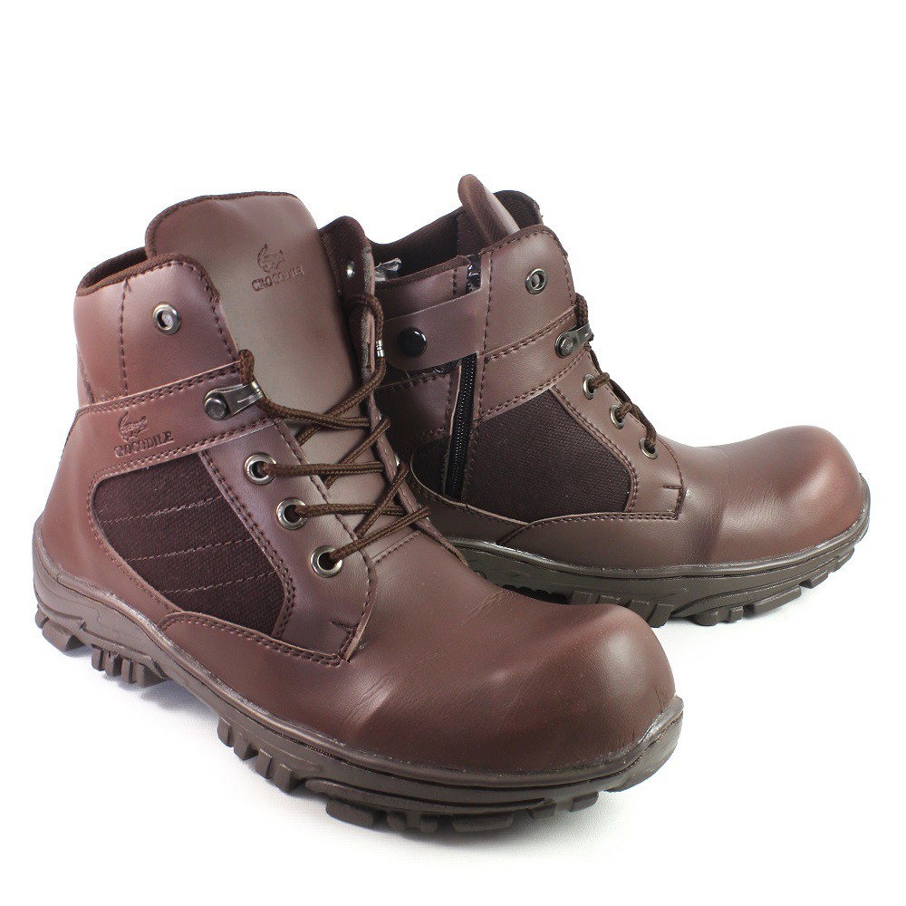 Sepatu Pria Boots Safety Crocodile Bite Sleting Coklat Pdl Tracking