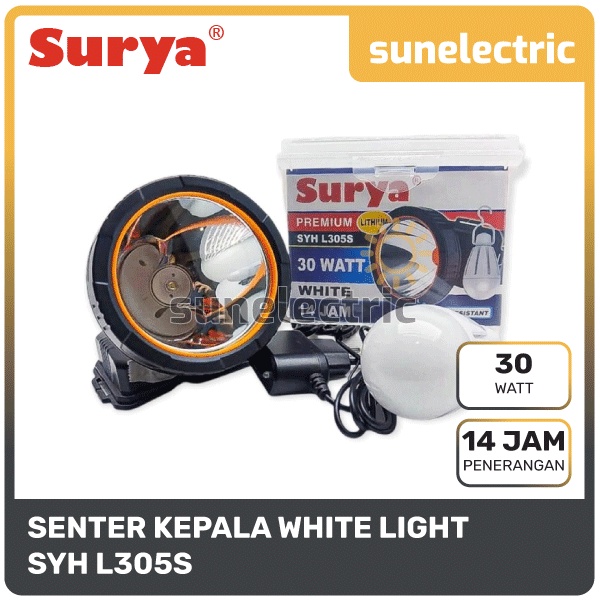 Surya SYH L 305S Senter Kepala / Head Lamp 30 Watt + lampu LED Cahaya Putih Super Terang Rechargeabl