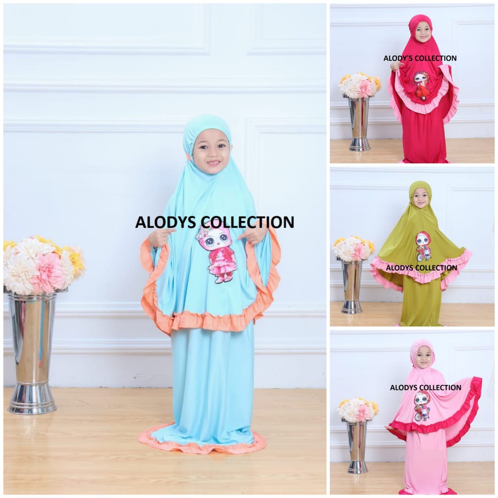 Mukena Anak Karakter LOL LED bisa Nyala Size M Usia 2-5 Tahun Bahan Jersey Termurah / Alody's