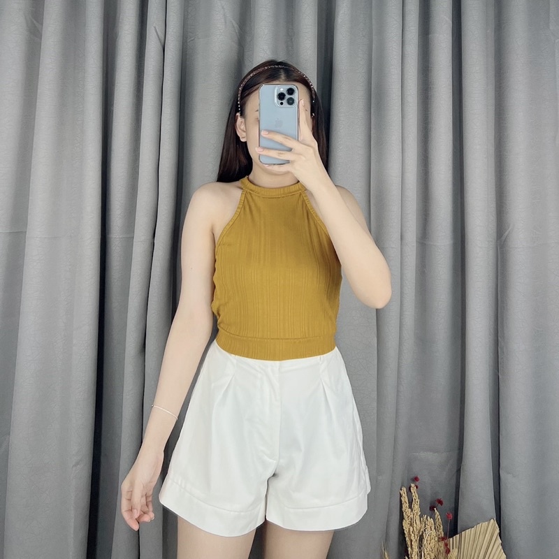 Wilona Halter rib | Crop top korea halter | Korea crop top