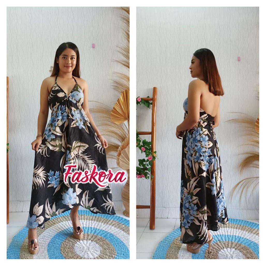 Dress Panjang Tanpa Lengan Motif Bunga / Maxi Dress Jumbo Ld 120 Renata / Dress Piramid Bali