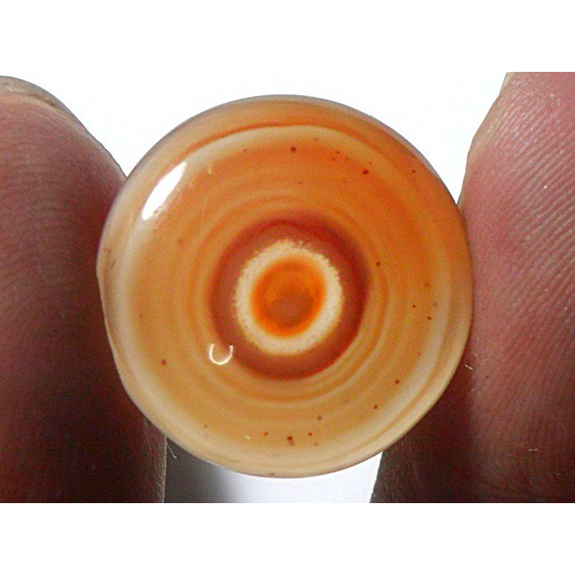 AG110 Round Cabochon 12.35ct 18mm Orange Red White 'Greek Evil Eye' Picture Agate Natural Lucky Char