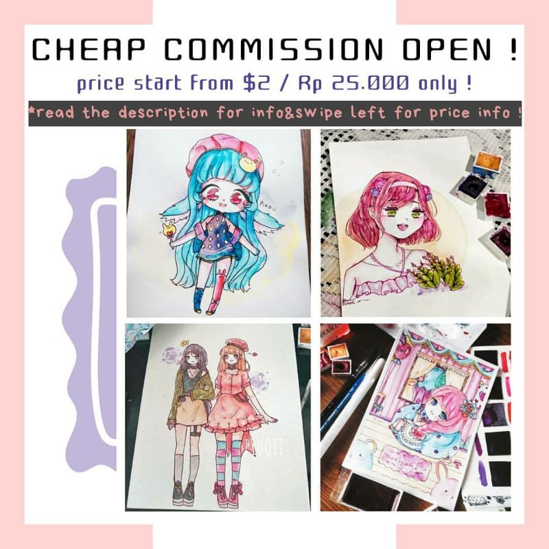 Drawing Commission / Jasa Gambar Anime Chibi Watercolor