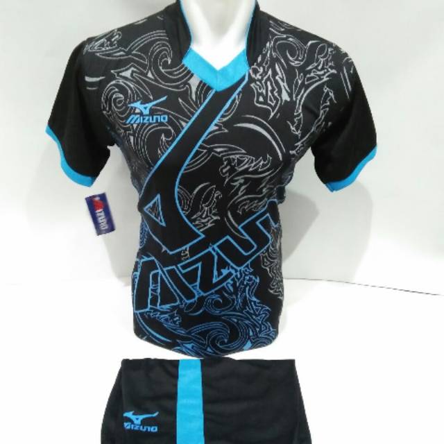 setelan olahraga kaos bola jersey futsal baju volly mizuno abstrak hitam biru