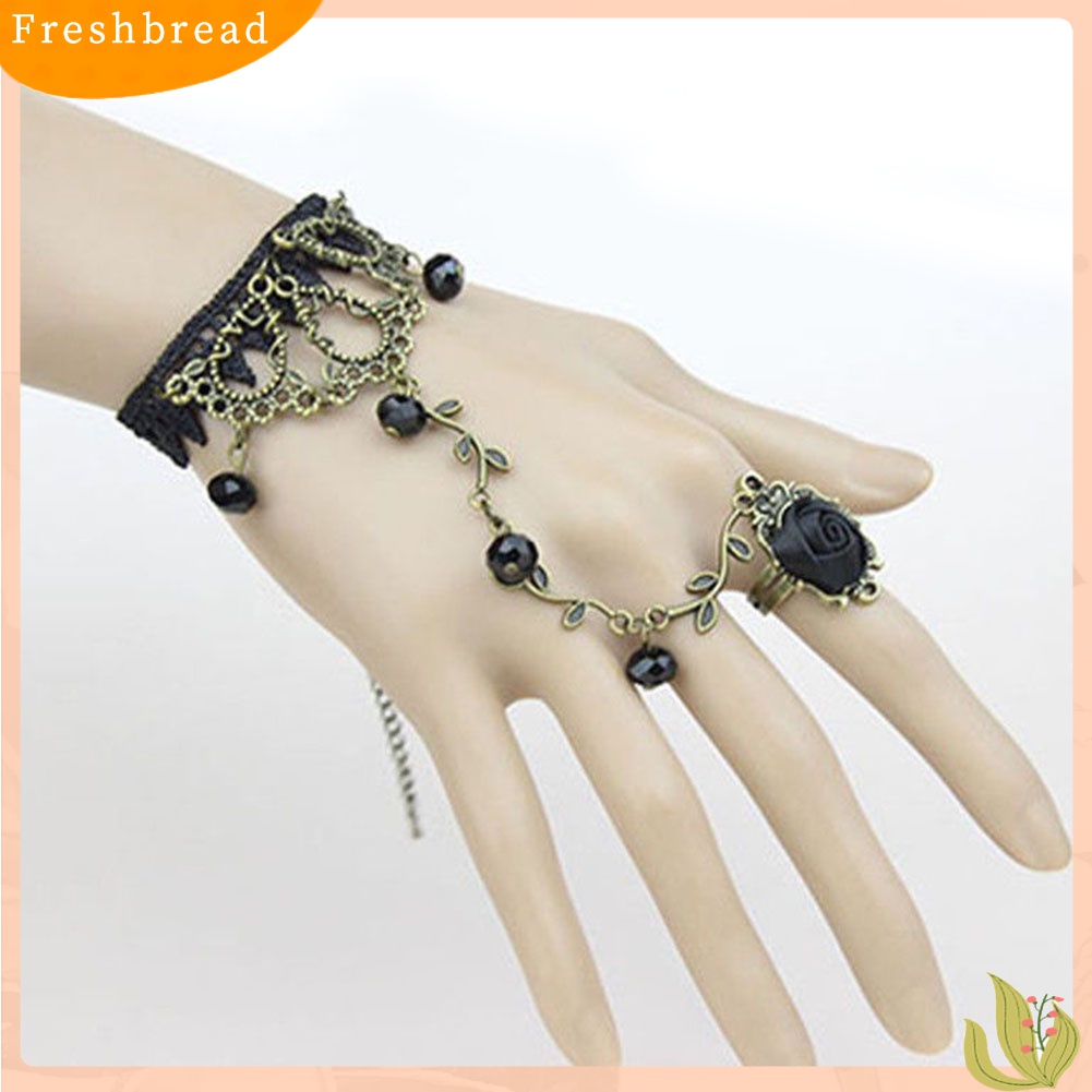 [TERLARIS]Gothic Jewelry Women Lace Flower Hand Slave Chain Ring Harness Bracelet Gift