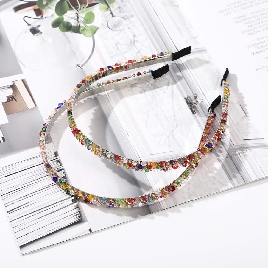 Korean Colorful Beads Alloy Headband Crystal Thin Hair Band For Girls Hair Accessories