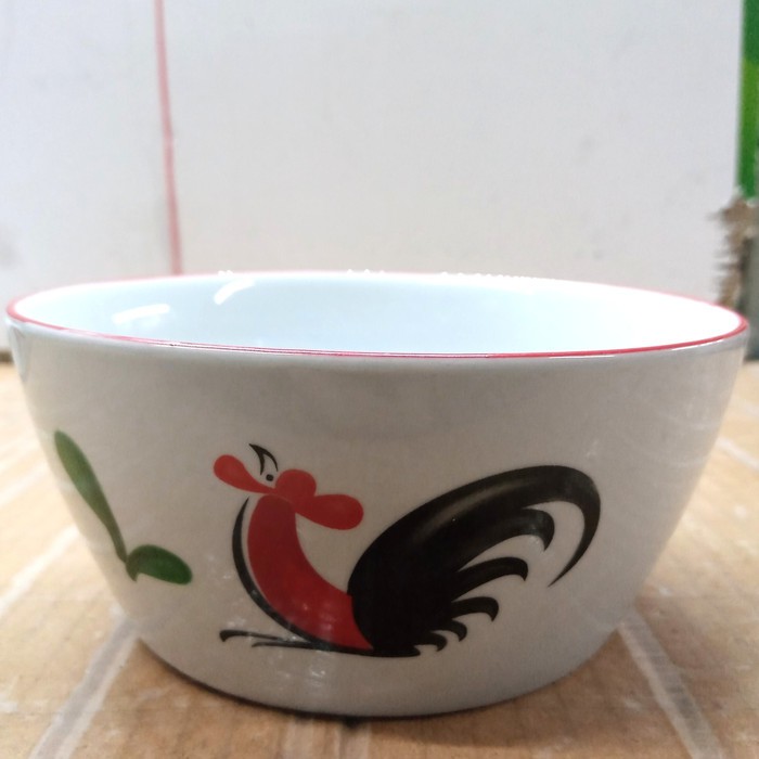 Mangkok Keramik Motif Ayam Jago Model Tegak isi 6pcs Kopin