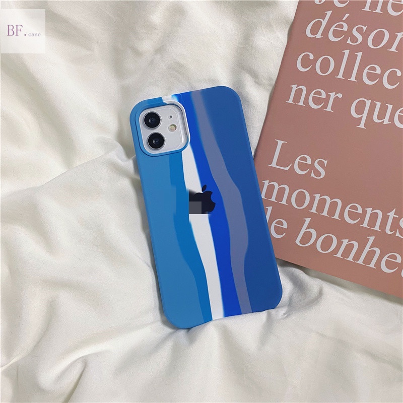 Case Bahan Silikon Warna Biru Pelangi Untuk Iphone 11 12 13 Pro Max 6 7 8 Plus X Xr Xsmax