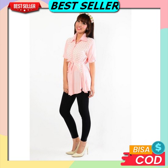 2170 Atasan Pakaian Baju Blus Blouse Blose Kemeja Lengan Pendek Kerah Renda Import Wanita Terbaru Fa