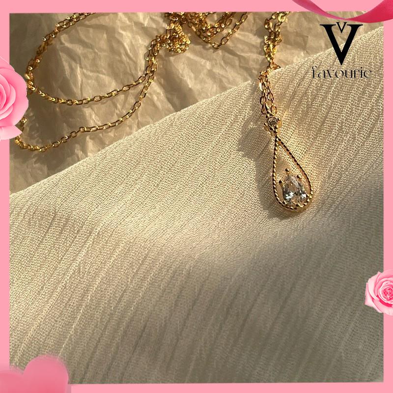 [COD]Fashion Indah Water Drop Zircon Kalung Wanita Sederhana Temperamen Rantai Klavikula-FA