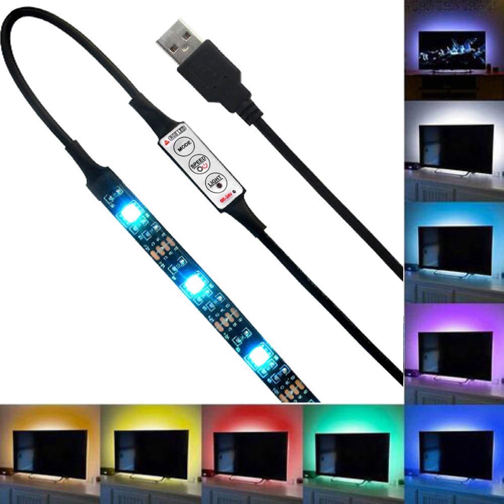 5V 5050 60SMD/M RGB LED Strip Light Bar TV Back Lighting Kit+USB Remote Control