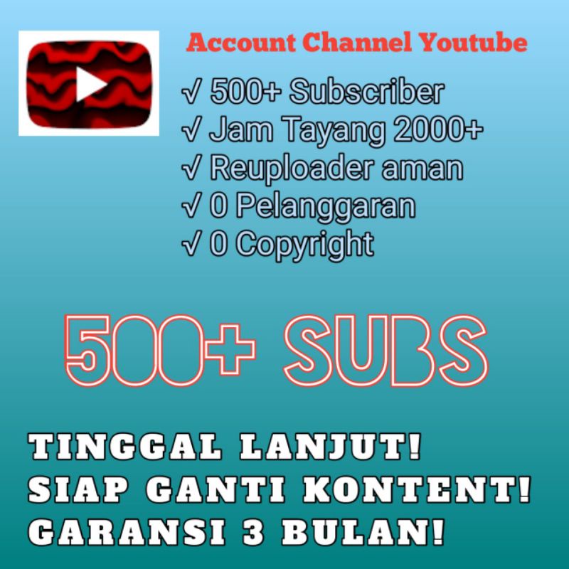 Account Channel YouTube 500+ Subscriber (vocer)