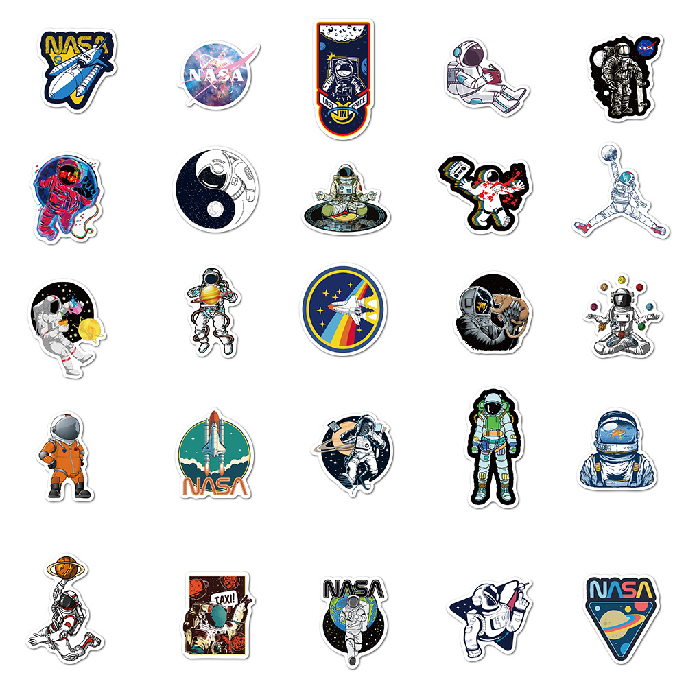 50 NASA Space Astronaut Cartoon Graffiti Stickers Luggage Laptop Waterproof No Glue Stickers