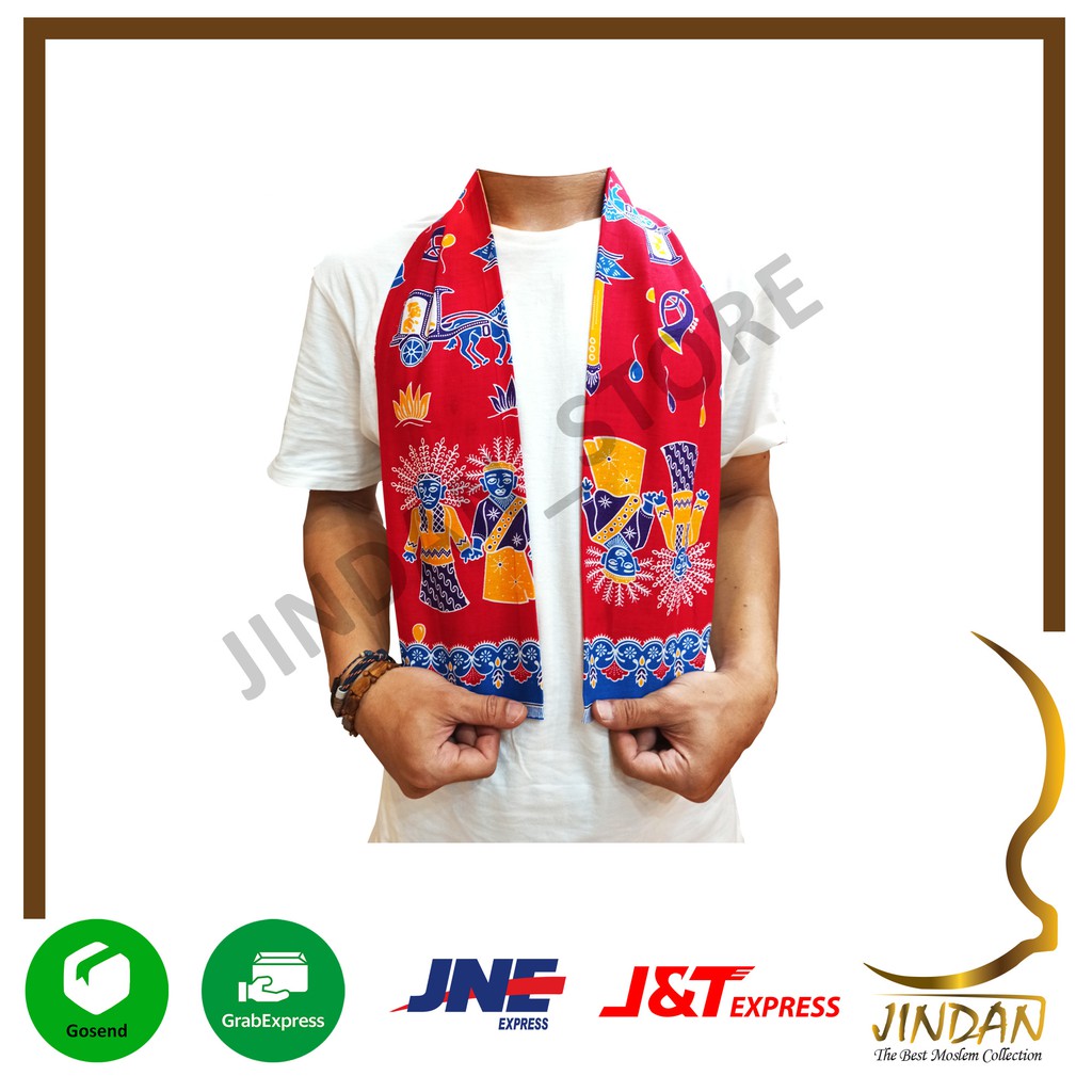 Selendang Betawi Syal Batik Cukin Ondel-Ondel Betawi-Merah - 02