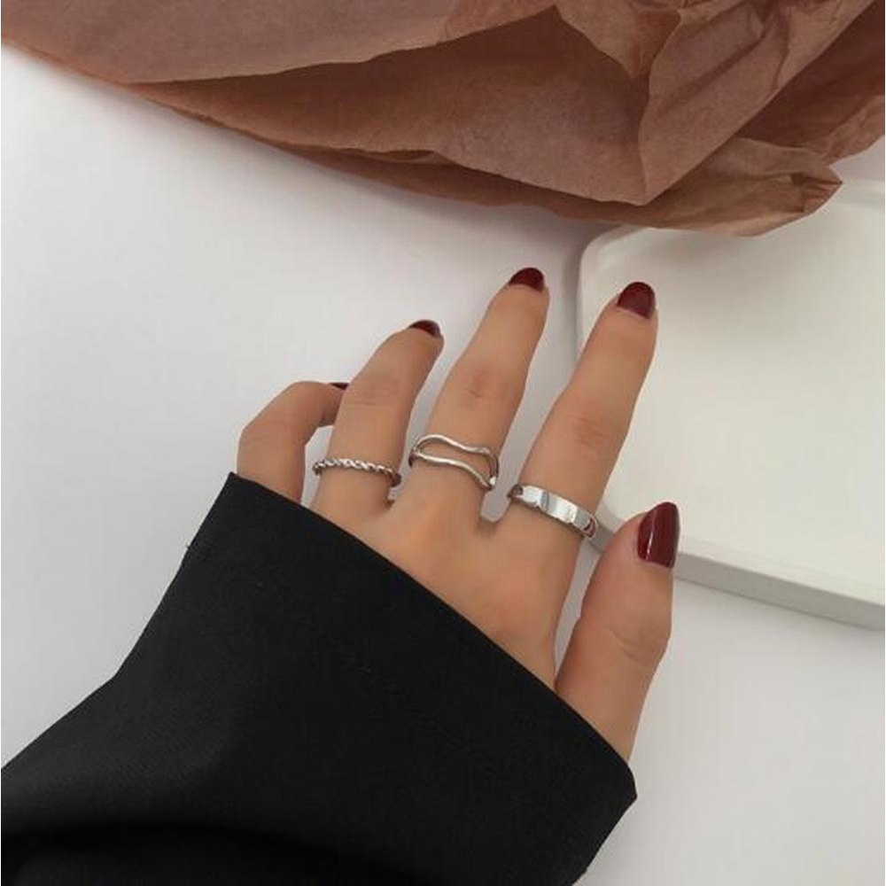 3 Pcs/set Index Finger Ring Three-piece Suit Combination Ring Fashion Personality Ins Trend Simple