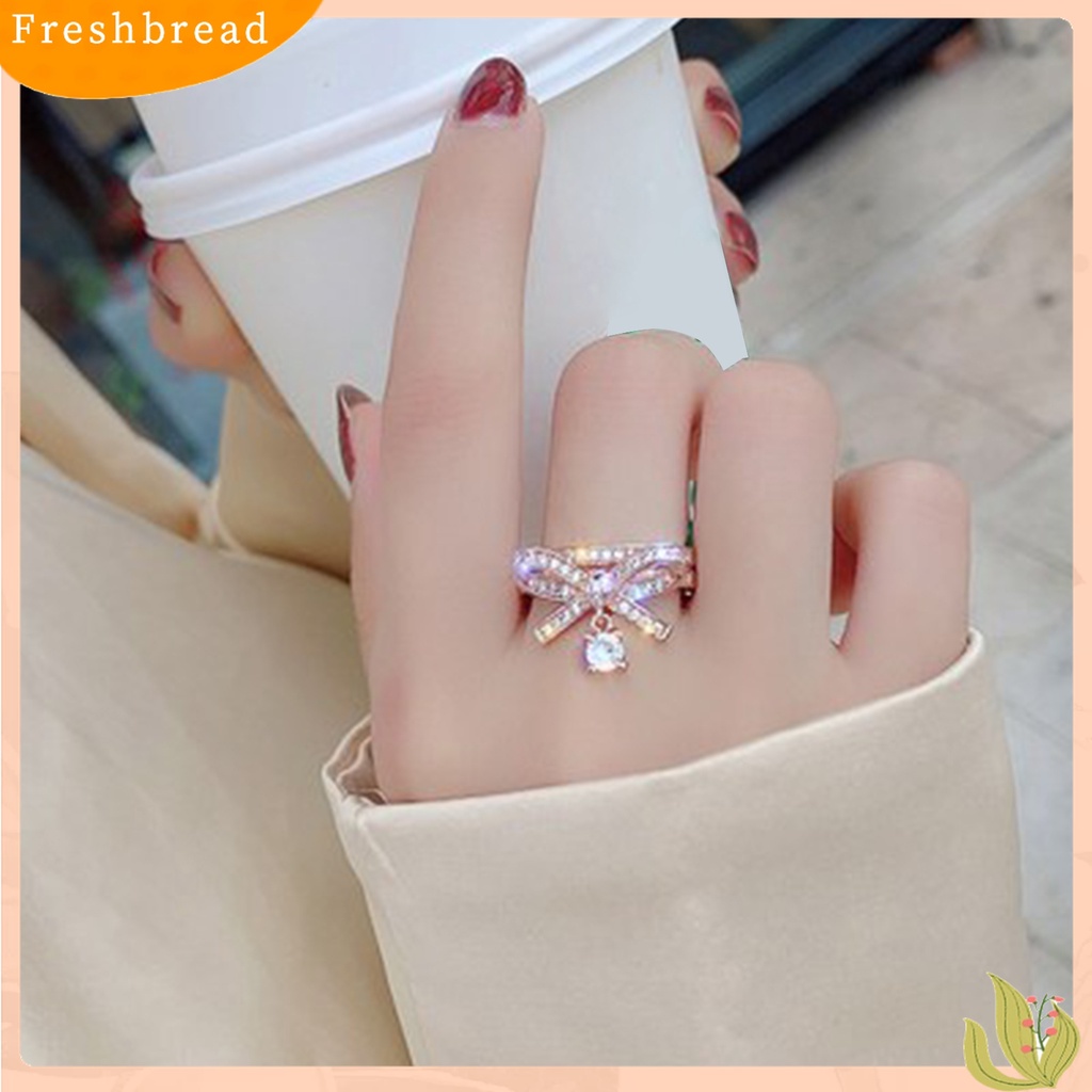 Terlaris Luxury Alloy Cubic Zirconia Bow Double Layer Rhinestone Pendant Opening Ring for Valentine Day