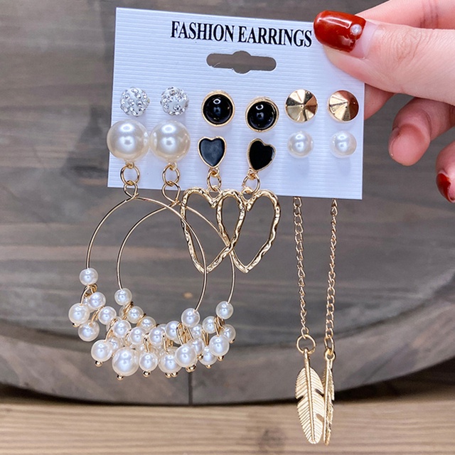 17KM Fashion Pearl Butterfly Earring Set Crystal Tassel Elegant Stud Earrings Gold Earrings Women Jewelry Accessories-42