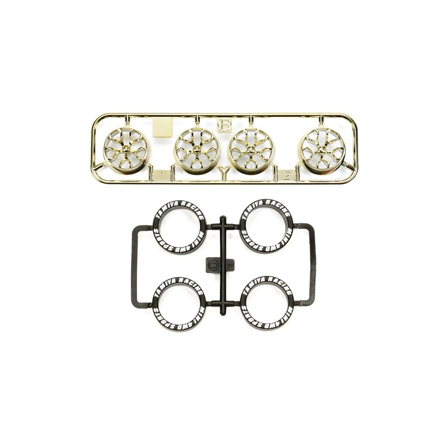 Tamiya 95527 Low-Profile Tire & Gold Plated Wheel Set (Y Spoke)