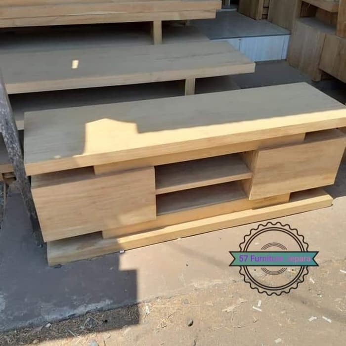 Bufet kaca mata kayu jati mentahan meja Tv model sederhana simpel