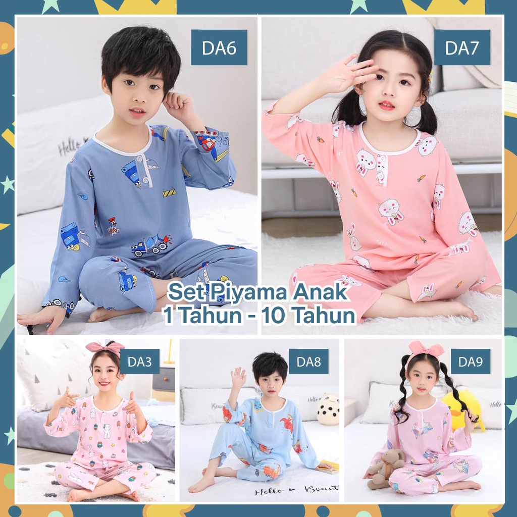 LAPAGO - Baju Piyama Anak Adem Laki laki Perempuan Baju Tidur Import Kapas Unicorn 1-12 Thn Type DA