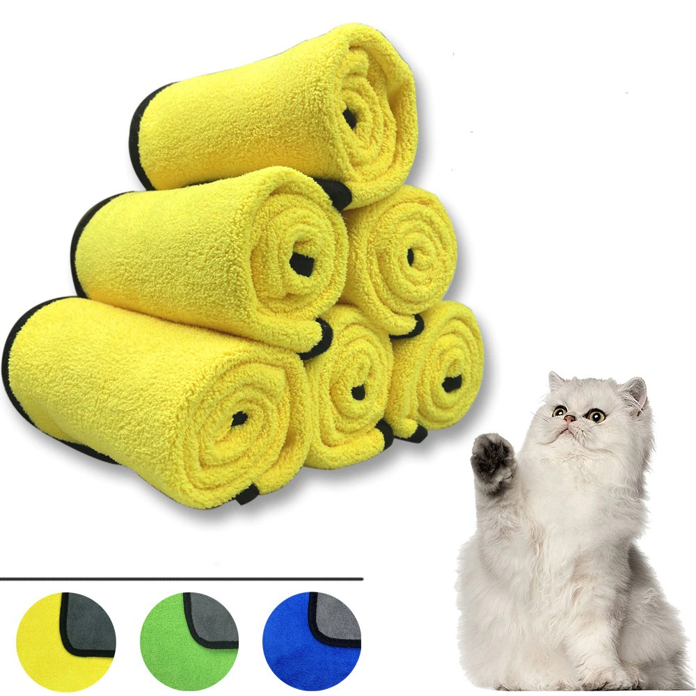 Handuk Grooming 2 Lapis Kuning Abu Kucing Anjing Daya Serap Tinggi Dan Lembut bahan Microfiber Cepat Kering FEZONE