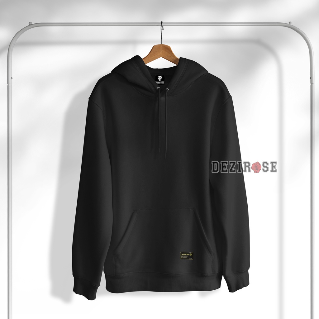 Sweater Hoodie Polos Pria Wanita Bahan Fleece Tebal Premium Quality Size M-XL-Hitam