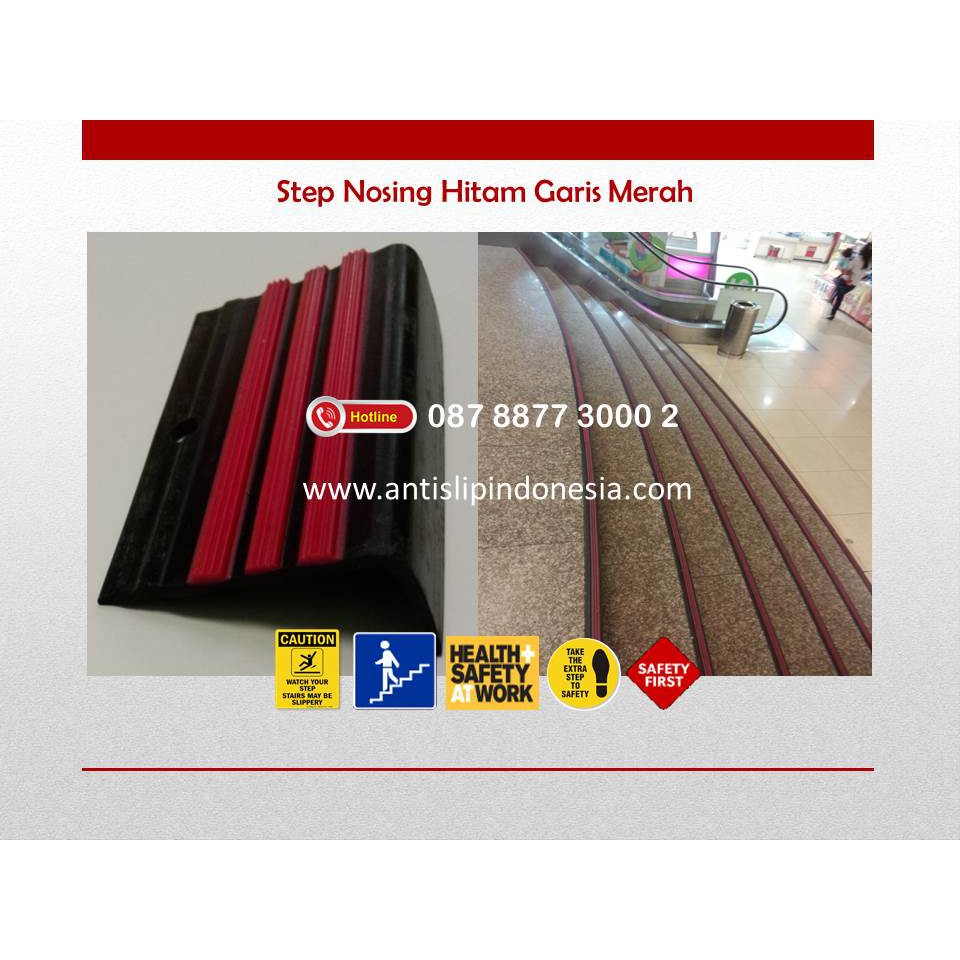 Stair Nosing Karet/Lis karet Tangga/ Antislip tangga karet/lis tangga karet SNR6 Hitam Strip Merah