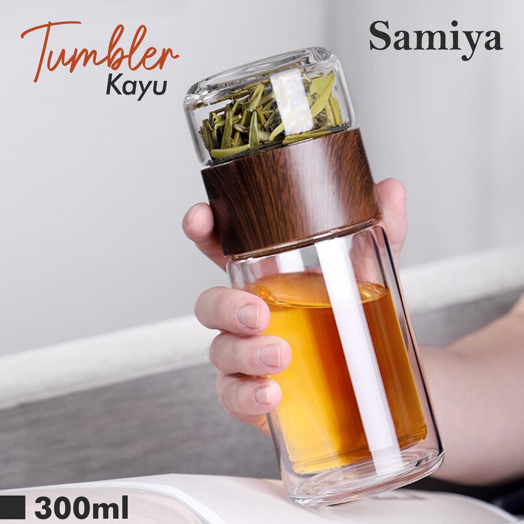 tumbler teapot infuser wooden handle / tea pot infuse water botol minum kaca double wall handle kayu ( menerima custom LOGO )