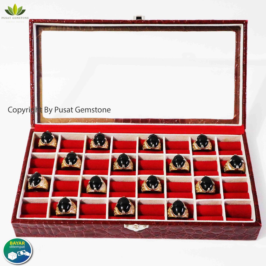 Kotak Cincin Batu Akik/Permata Box Kaca 32 Slot Premium
