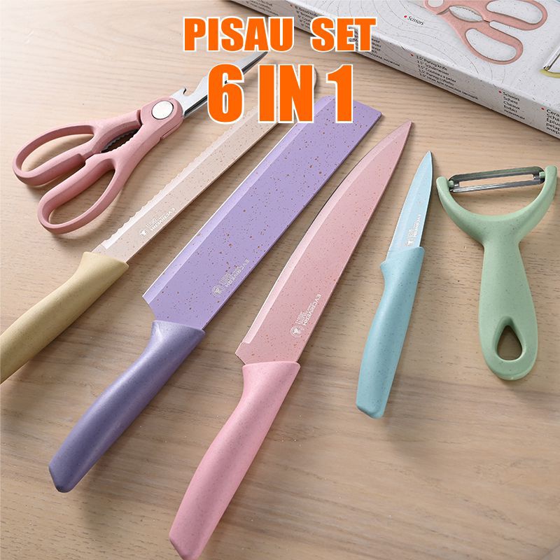 WHI Pisau Set Dapur Anti Lengket Knife Pisau Tajam Isi 6pcs Pisau Buah Pisau Dapur Pisau Serbaguna