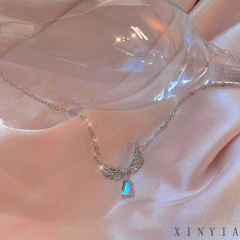 Kalung Rantai Desain Sayap Malaikat Bahan Alloy Untuk Wanita