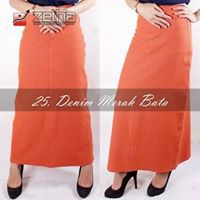 Rok Zetha Panjang Wanita Warna Denim Merah Bata | Rok Kerja Kantor | Rok Denim | Rok Model A - Line 