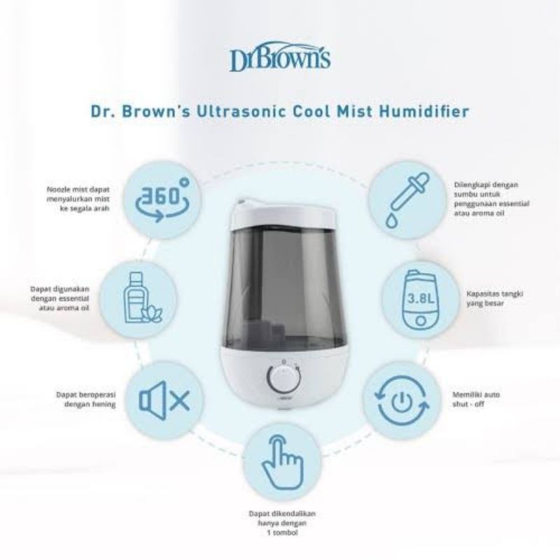 Dr Brown's Ultrasonic Cool Mist Humidifier - Dr Brown Pelembab Udara - Dr.Brown Uap Udara