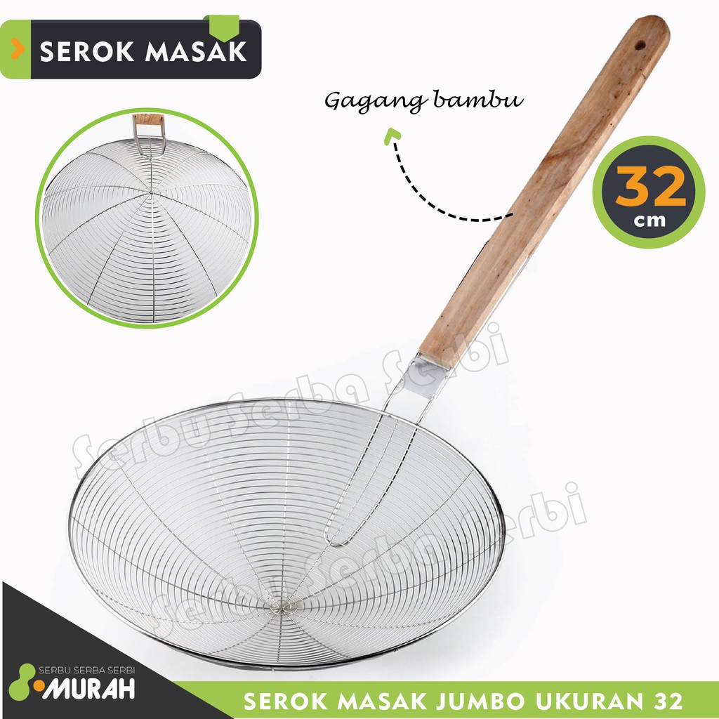 SEROK JUMBO - SEROK MASAK / Saringan Serok Gagang BAMBU - Strainer Frying