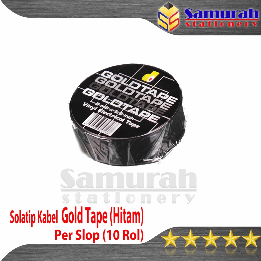 Isolasi PVC Hitam Gold Tape 12 mm Per Slop isi 10 rol / Perekat Solatip Kabel Listrik GoldTape Lebar