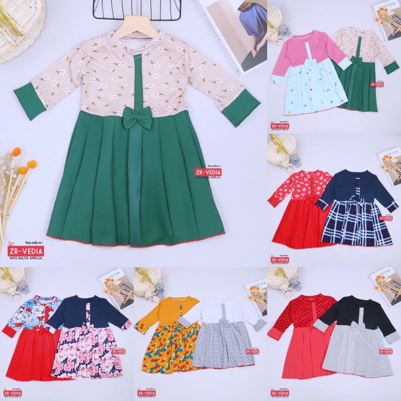 Dress Valencia 3-4 Tahun / Baju Perempuan Dres Lengan Panjang Anak Pesta Fashion Kids Motif Adem Kiosbalitaaprillia