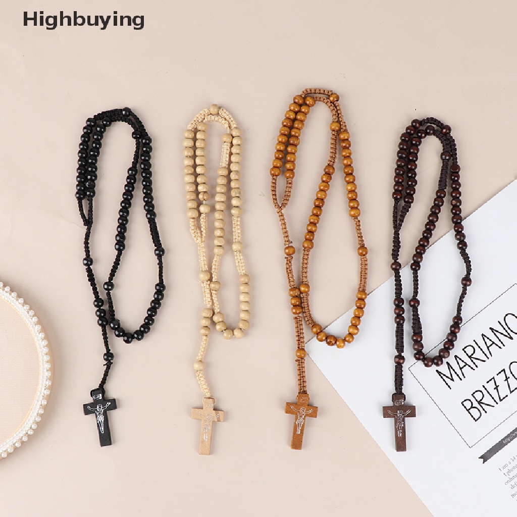 Hbid 1Pc Kalung Rosario Desain Manikmanik Kayusalib Yesus Gaya Katolik Untuk Priawanita Glory