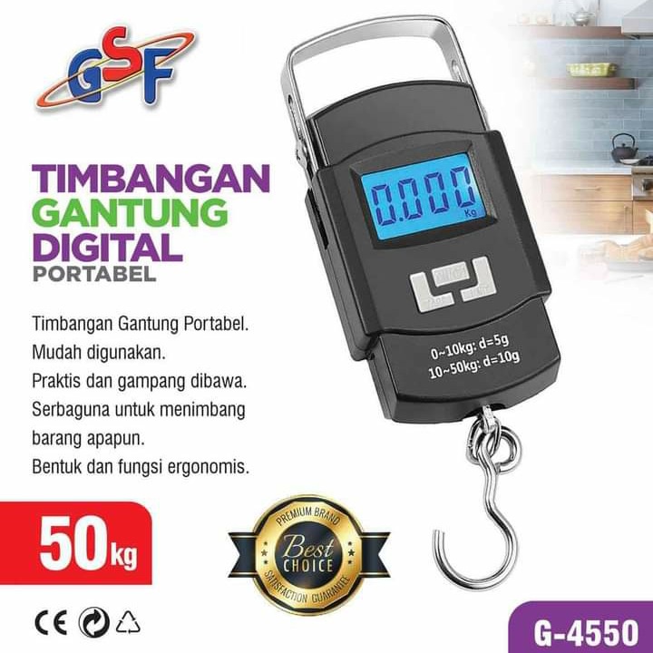 TIMBANGAN GANTUNG DIGITAL PORTABLE 50KG / TIMBANGAN GSF DIGITAL / TIMBANGAN GANTUNG GSF 50KG / TIMBANGAN GANTUNG DIGITAL / TIMBANGAN GANTUNG DIGITAL PORTABLE 50KG GSF 4550 / GSF G 4550 / GSF G-4550