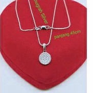 Kalung italy santa + liontin bulat dewasa mata putih perak asli 925/silver lapisan emas putih murni.